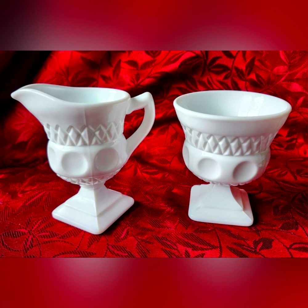 1957-1958 'Lacette' by Colony Milk Glass Cream and Sugar SET